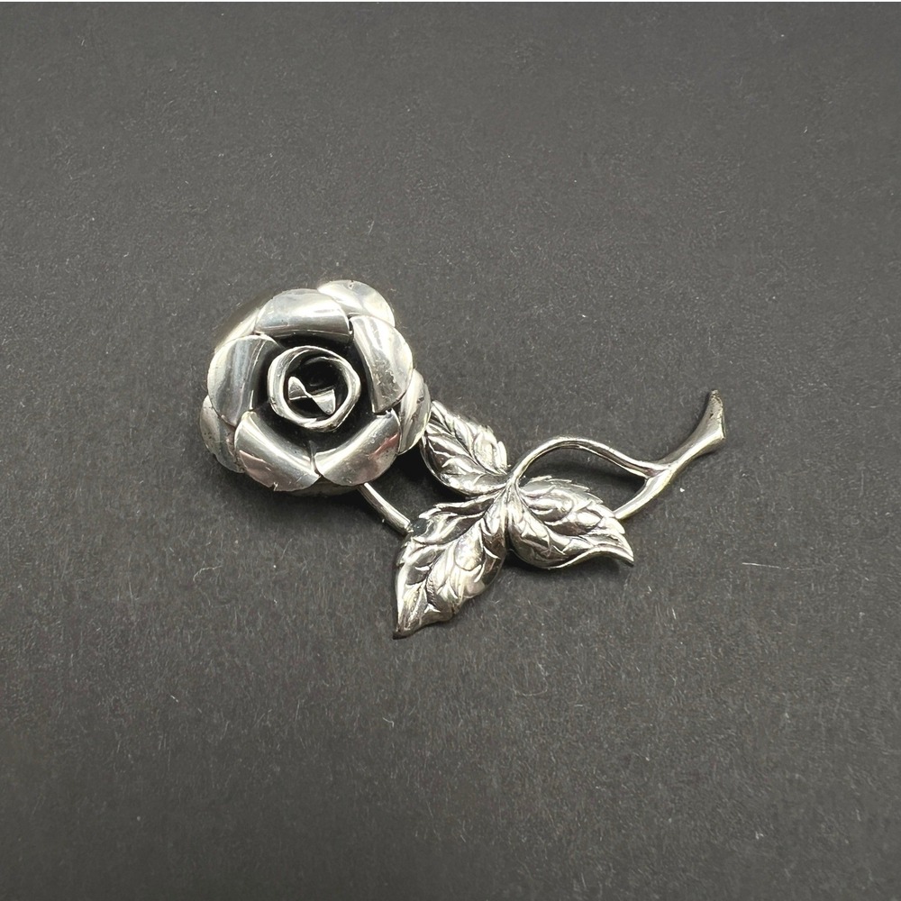 Beau Sterling Silver Rose Brooch Vintage Floral Pin Mid Century Dimensional